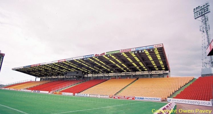 South Stand is the away section at Pittodrie Stadium, the home of Aberdeen FC