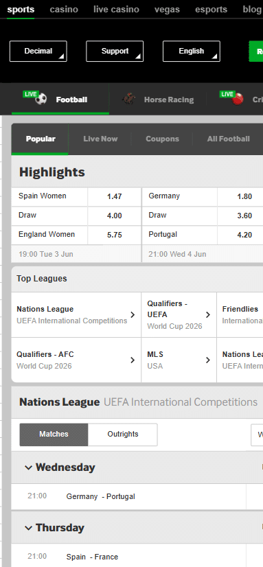 Live football betting odds at Betway for Nations League and UEFA qualifiers