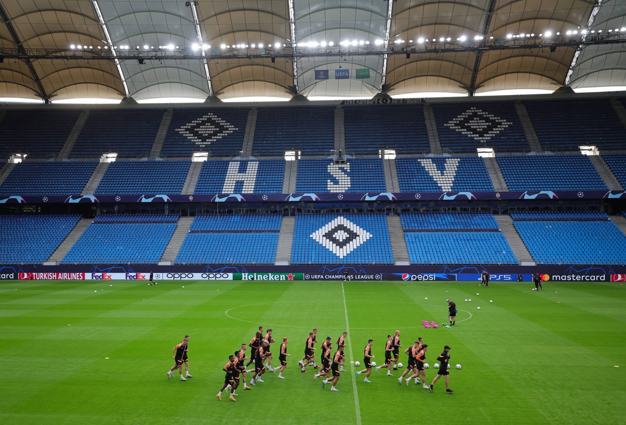 Germany EURO 2024 stadiums map: Full list and detail of host grounds 4 18 September 2023, Hamburg: Soccer: Champions League, before the match Shakhtar Donetsk - FC Porto. The players warm up during final training at Volksparkstadion. Photo: Christian Charisius/dpa - Photo by Icon sport