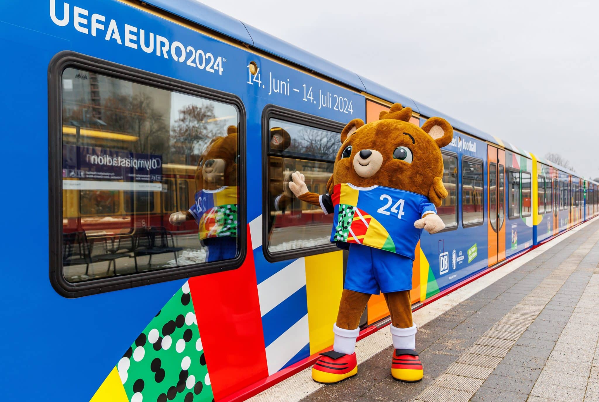 Germany EURO 2024 stadiums map: Full list and detail of host grounds 1 A class 481 S-Bahn train in the European Championship design stops at the Olympiastadion S-Bahn station. The official European Championship mascot stands in front of a train with the lettering: "UEFA Euro 2024" | Euro 2024 host stadiums | Euro 2024 stadiums | Euro 2024 stadiums map