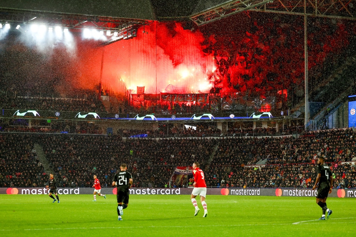 PSV away section: Guide for Arsenal fans in Eindhoven 2 Lens fans enjoying the PSV away section