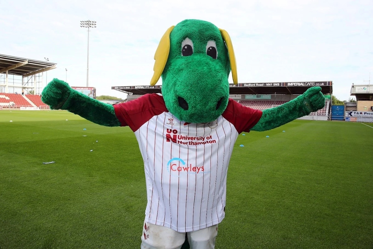 Watch: Mascot takes a tumble in hilarious moment at Sixfields Stadium 1 Clarence the Dragon, Northampton mascot
