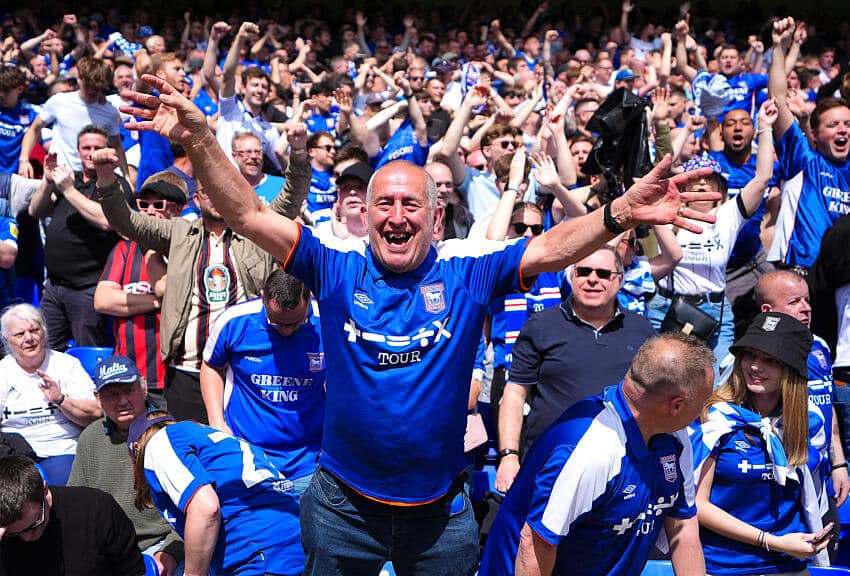 Ipswich Town celebrate promotion to the Premier League