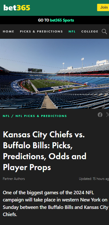 Chiefs vs Bills NFL betting promo bet365