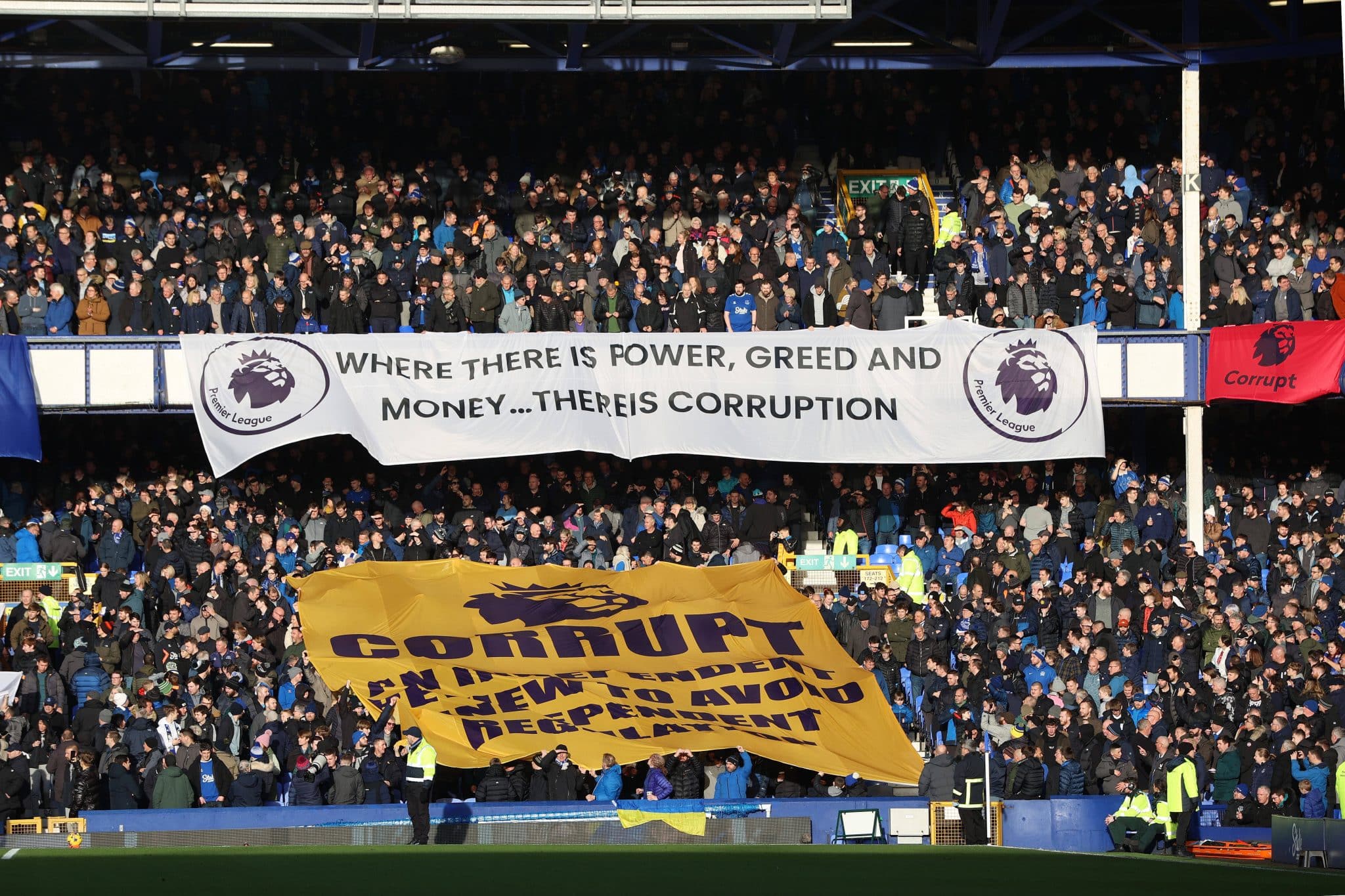 Everton Premier League corruption protest