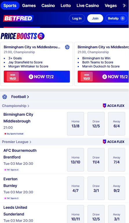 betfred sportsbook and price boosts, mobile preview