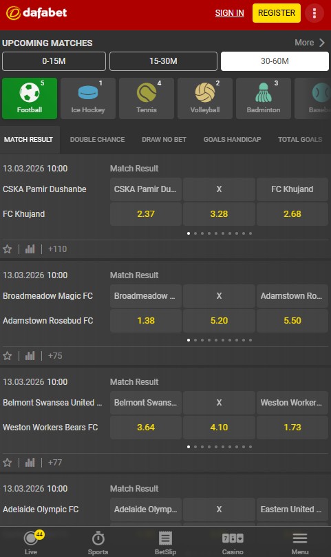 dafabet sportsbook upcoming matches