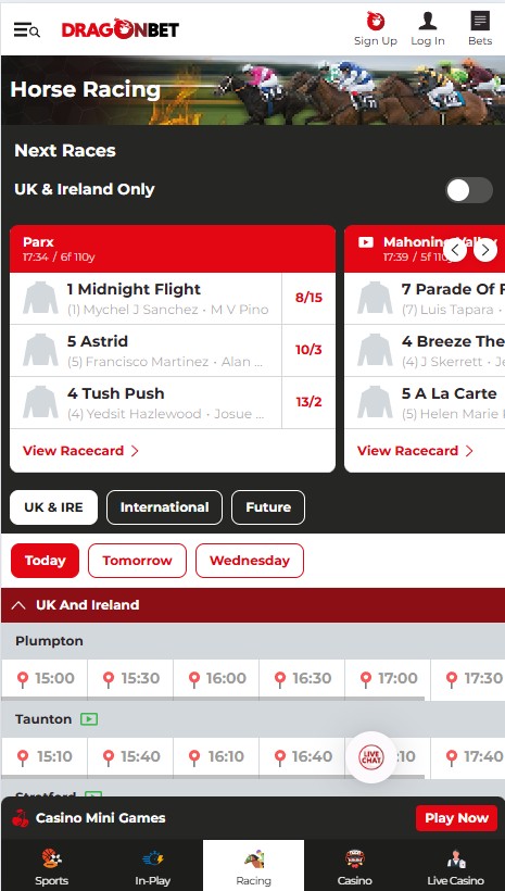 dragonbet sportsbook, horse racing section