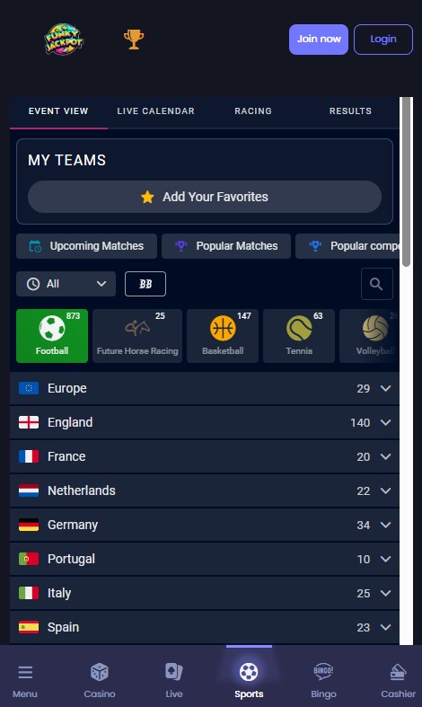 funky jackpot sports review, football events