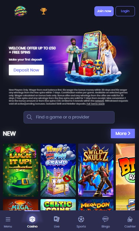 funky jackpot sports casino welcome offer
