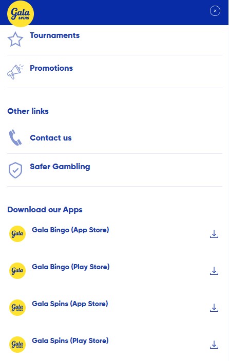 gala spins app and gala bingo app download option for Anroid and iOS