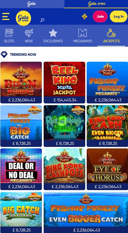 gala spins casino trending jackpots