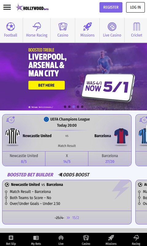 hollywoodbets sportsbook homepage