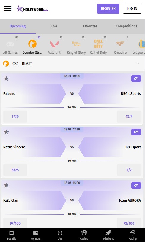 hollywoodbets upcoming esports events, mobile site preview