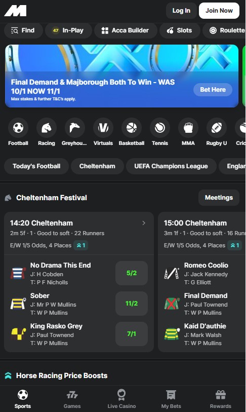 midnite sportsbook in play section