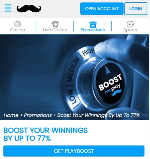 mr play playboost! promo up to 77% on winnings