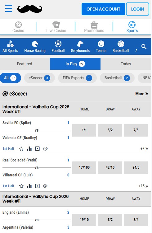 mr play sportsbook review, in-play section
