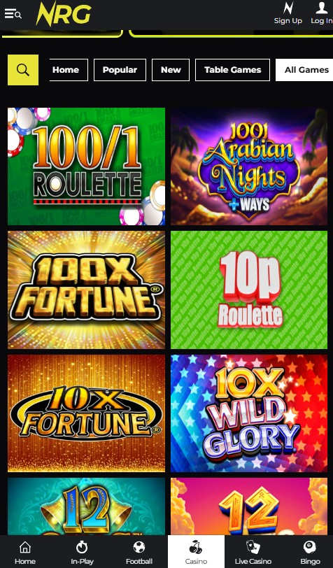 nrg casino review, available games