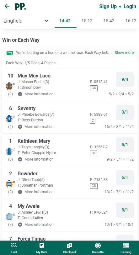 paddy power review, sports betting section