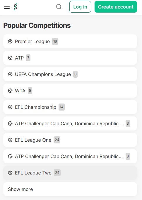 Smarkets popular competitions