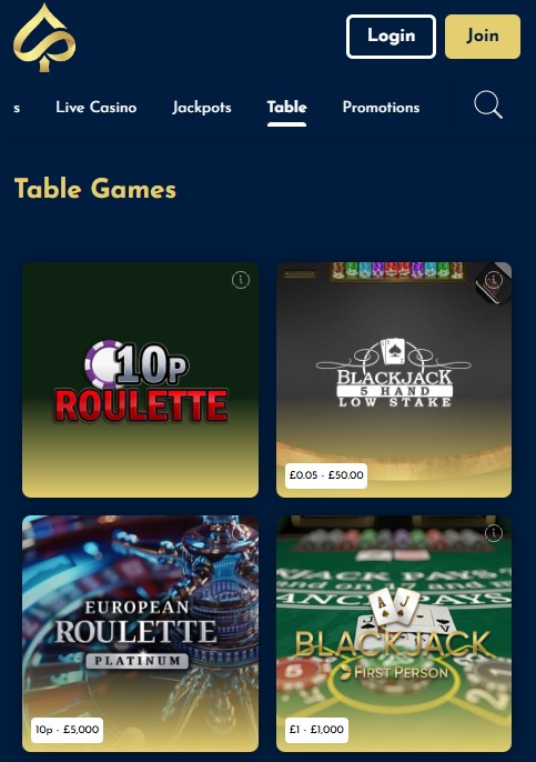 the vic casino table games tab