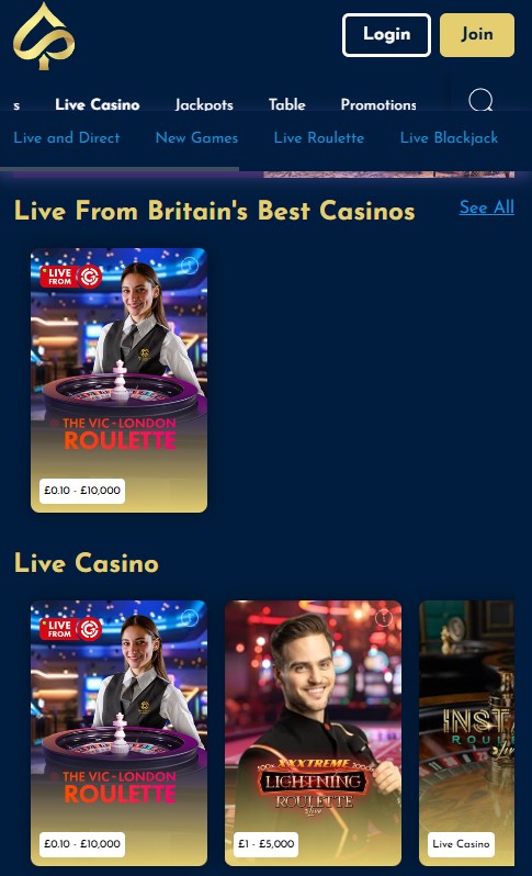 the vic live casino games tab