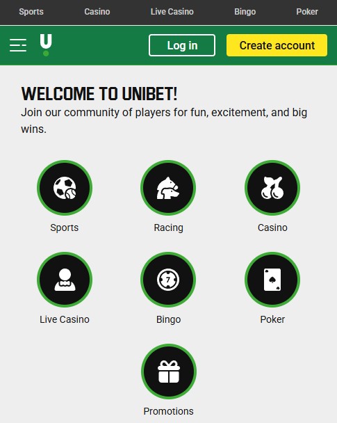 unibet review, homepage overview, available games and promotions