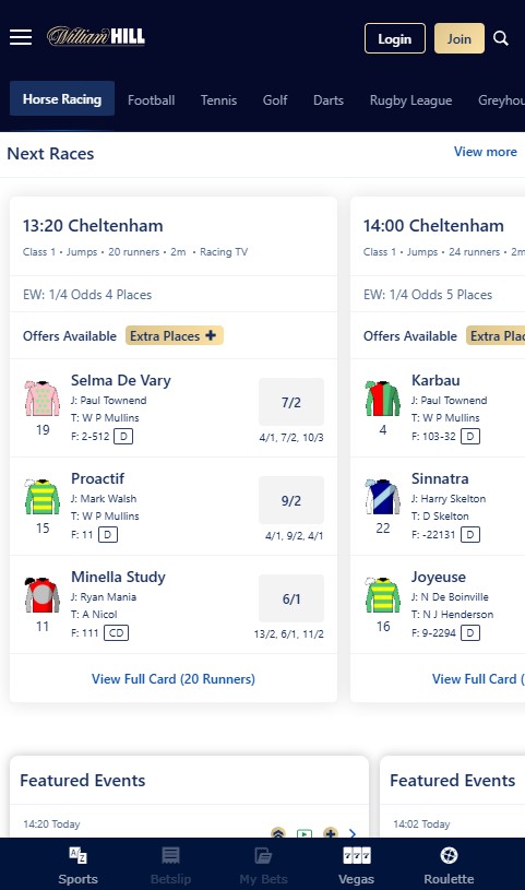 william hill horse racing tab, extra places offer