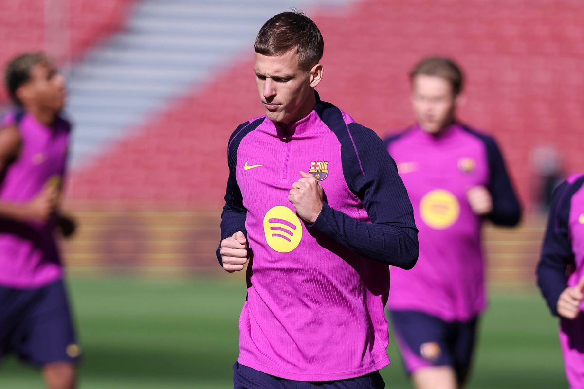 Barcelona's Dani Olmo trains at Camp Nou