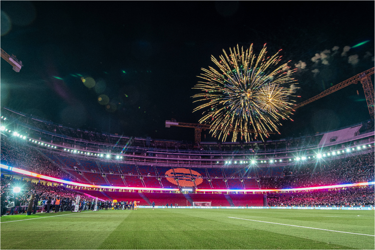 Barcelona demand UEFA action after 'unacceptable' Frankfurt fans damage away section of new Camp Nou 1 General view of Spotify Camp Nou with fireworks at the end of the match between FC Barcelona and Athletic de Bilbao