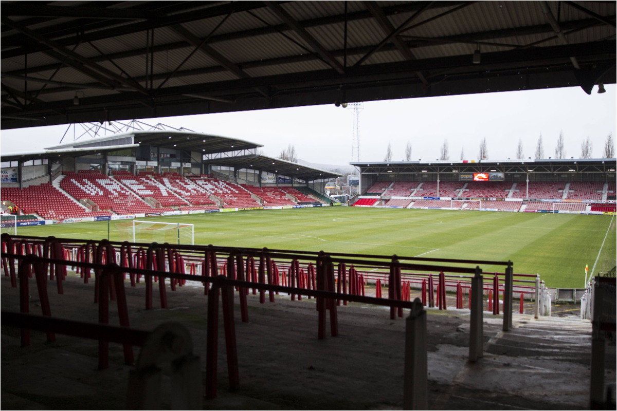 A general view of the Wrexham's Racecourse Stadium from the now disused Kop stand