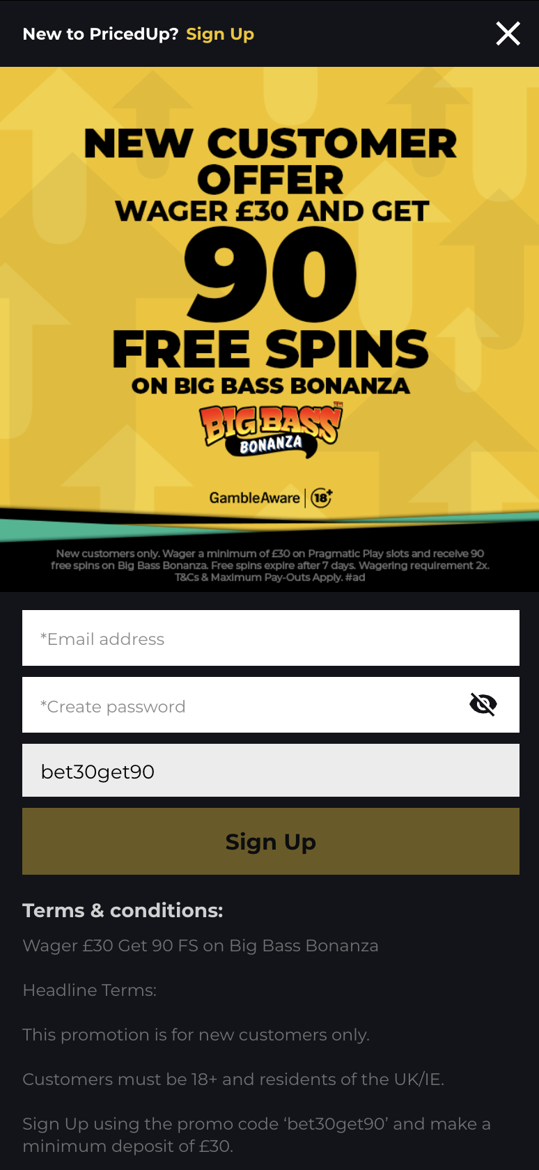 Priced up bet promo code: casino welcome offer