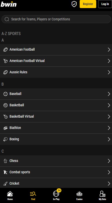 bwin app available sports markets