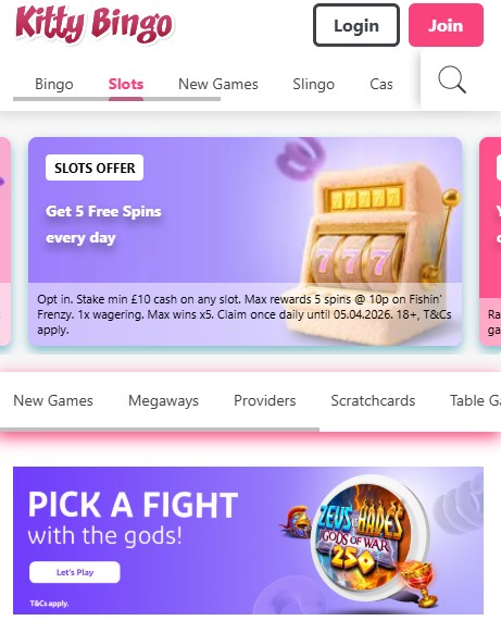 kitty bingo daily free spins, ongoing promotion