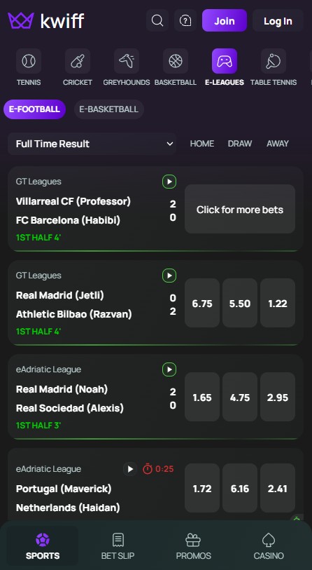 kwif spoorts section, e-football and e-basketball