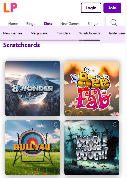 lucky pants bingo scratchcards