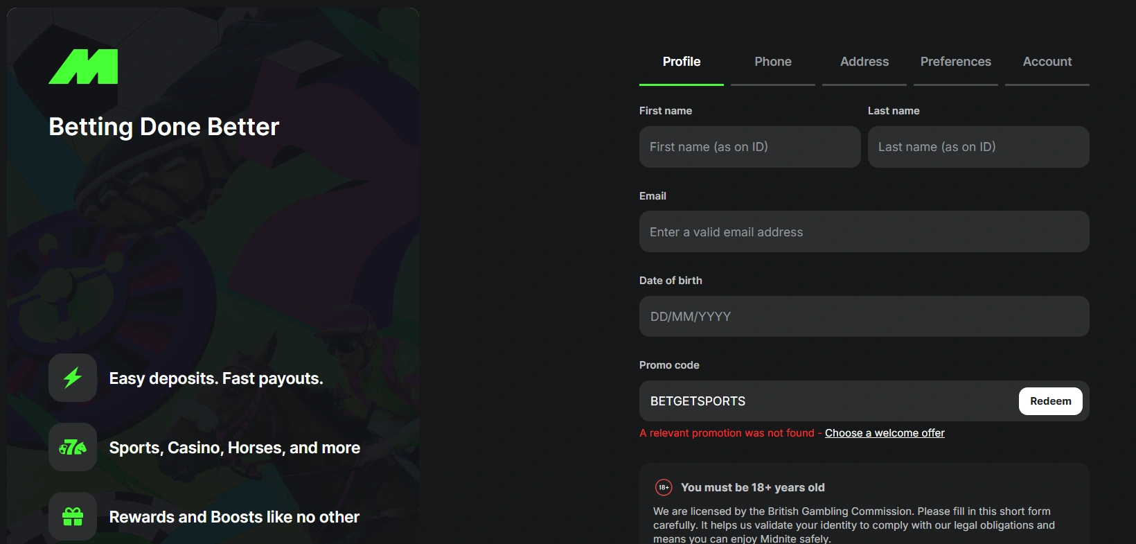 Midnite sports betting promo code BETGETSPORTS