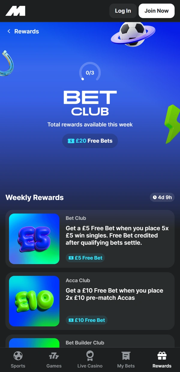 Midnite weekly bets mobile screenshot