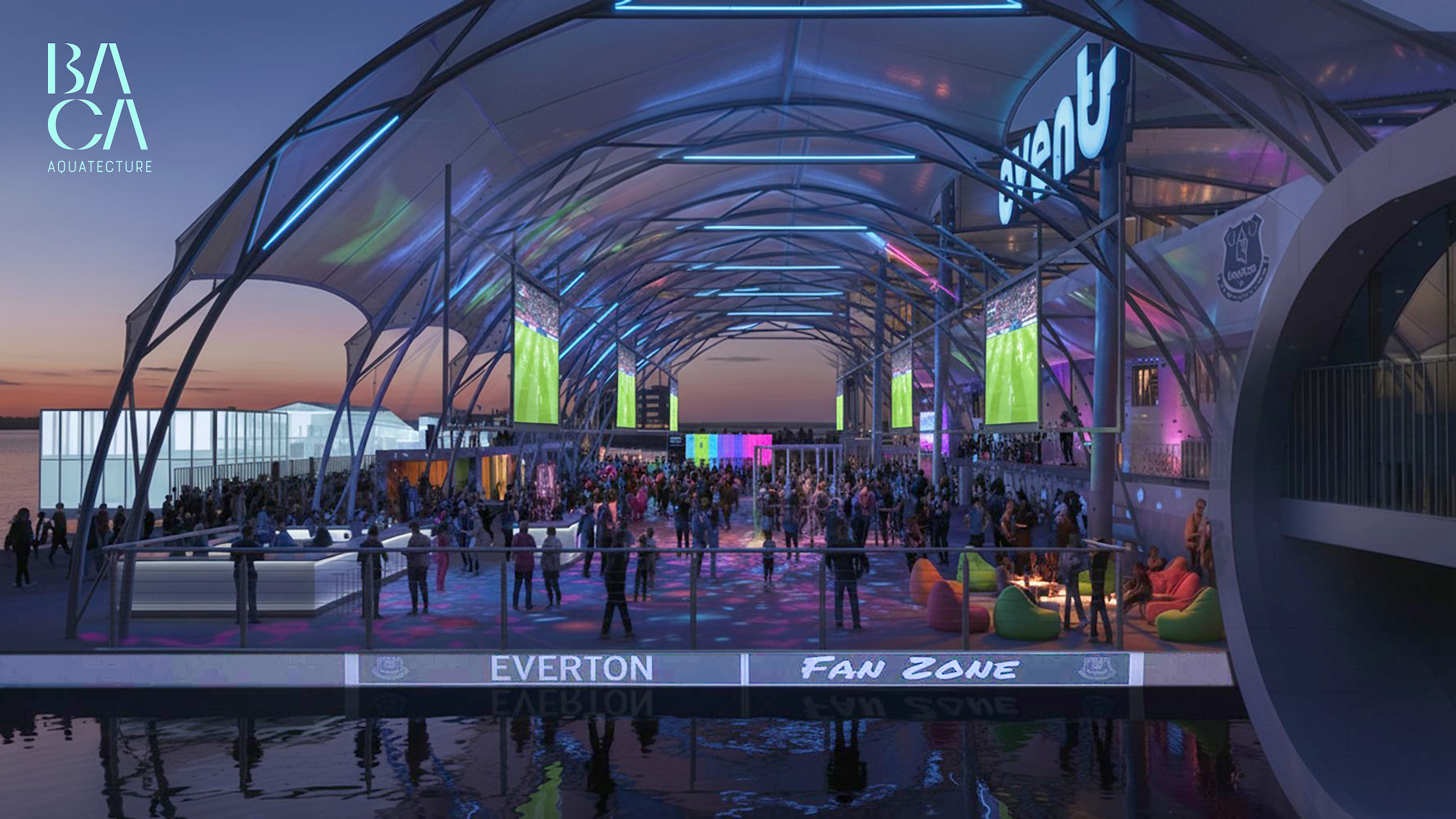 First look at Everton's floating fan park and the vision behind 'spectacular' Hill Dickinson Stadium plan 2 Concept art floating fan zone Everton