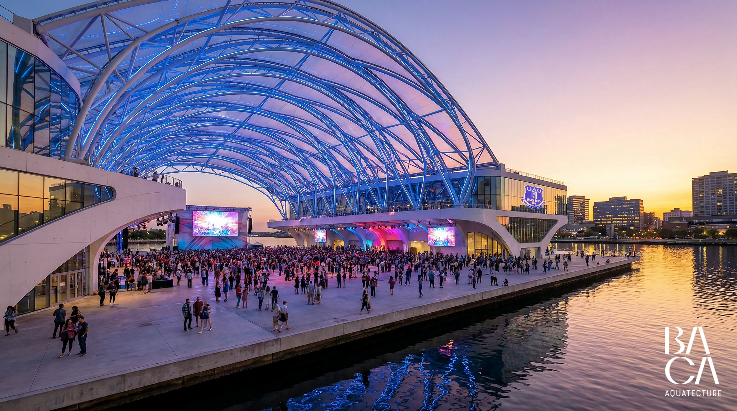First look at Everton's floating fan park and the vision behind 'spectacular' Hill Dickinson Stadium plan 1 Concept art of floating fan zone