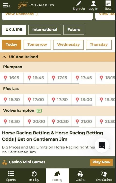 gentleman jim sportsbook horse racing tab