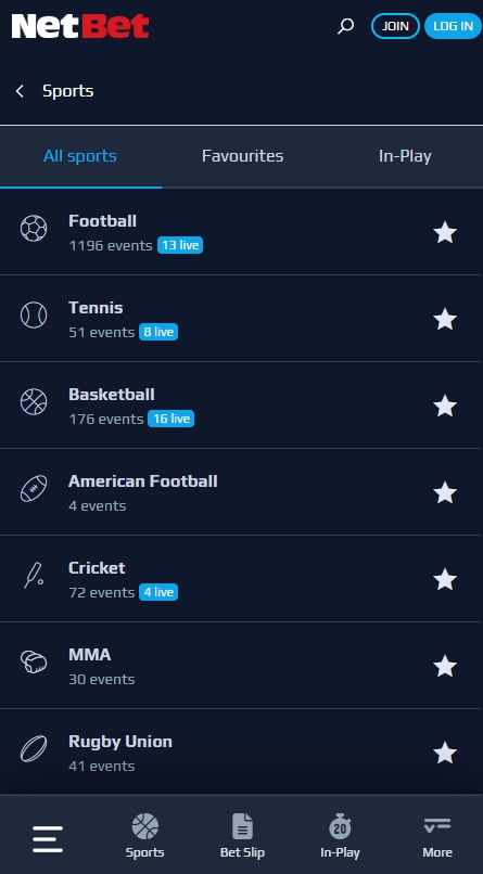 netbet review of available sports, mobile site preview