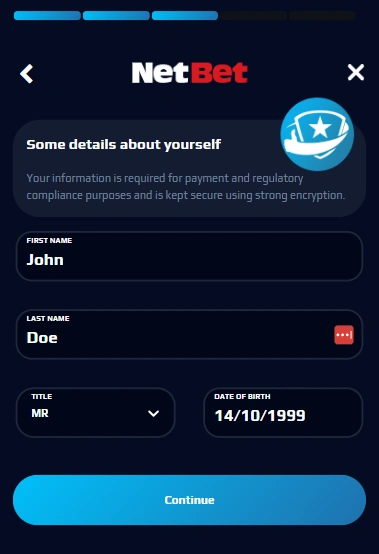 NetBet - sign up process - Step 3