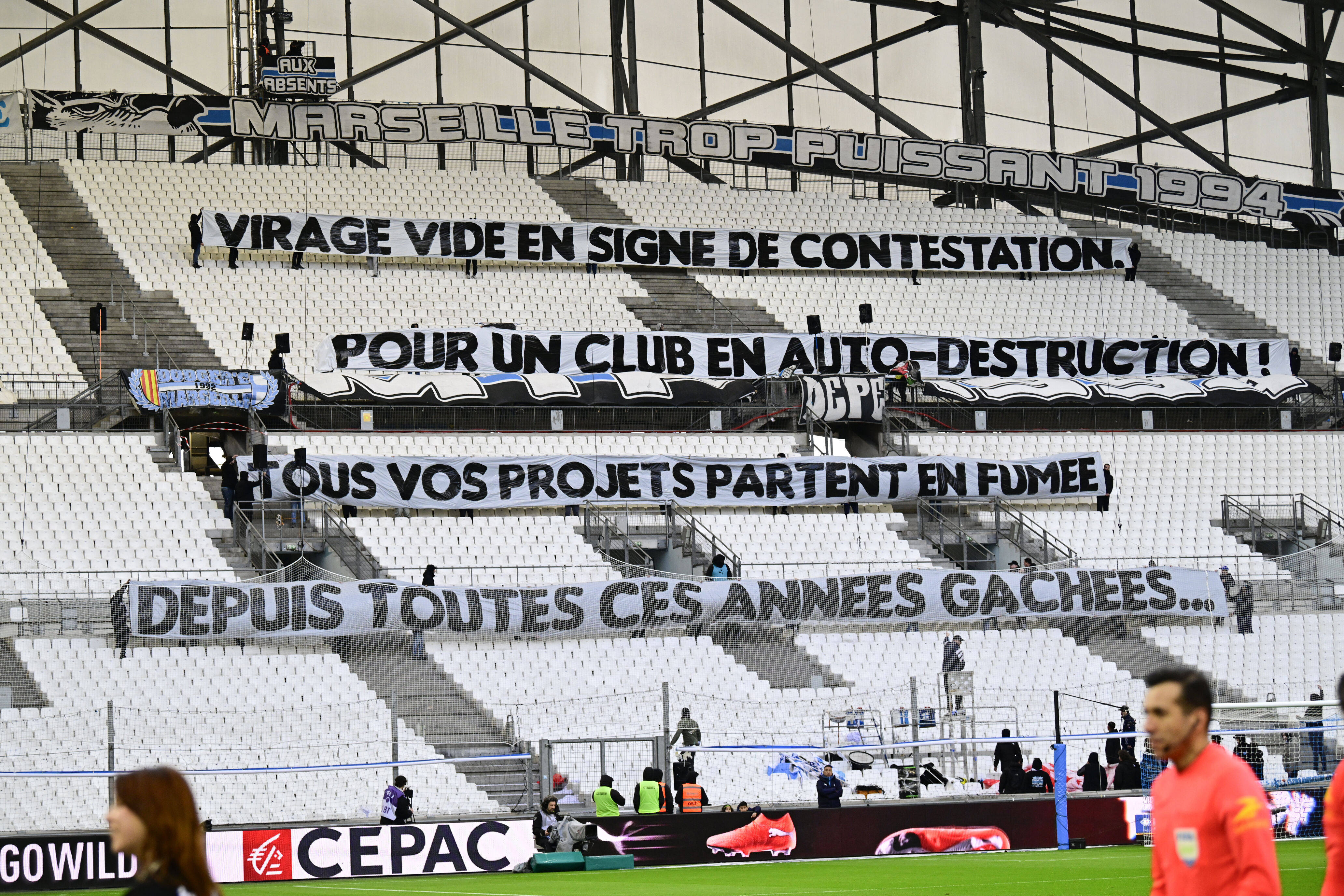 Marseille supporters stage new stadium protest and unveil banners against &ldquo;self-destructing&rdquo; club