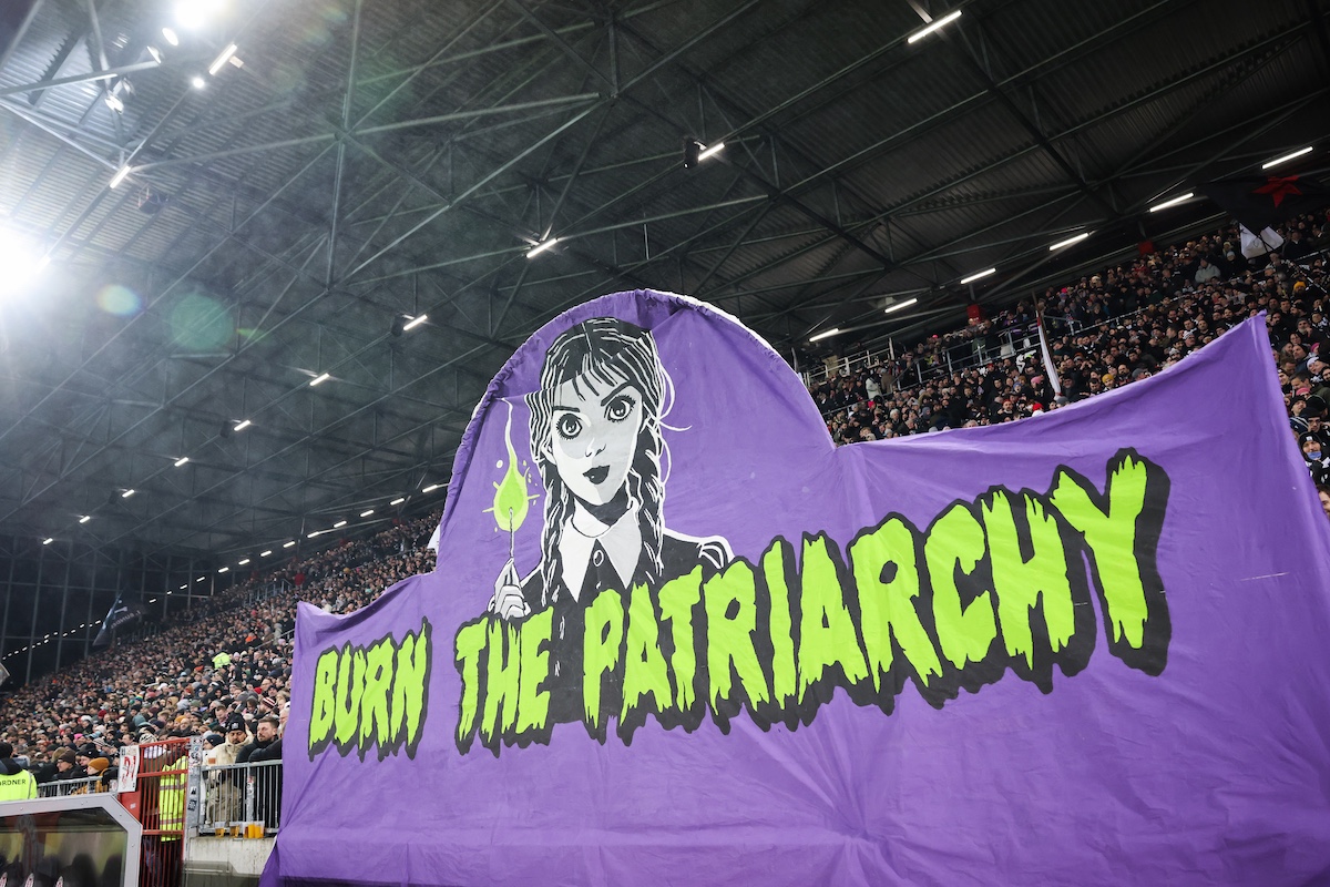St Pauli tifo reading 'Burn the Patriarchy' on March 14, 2025