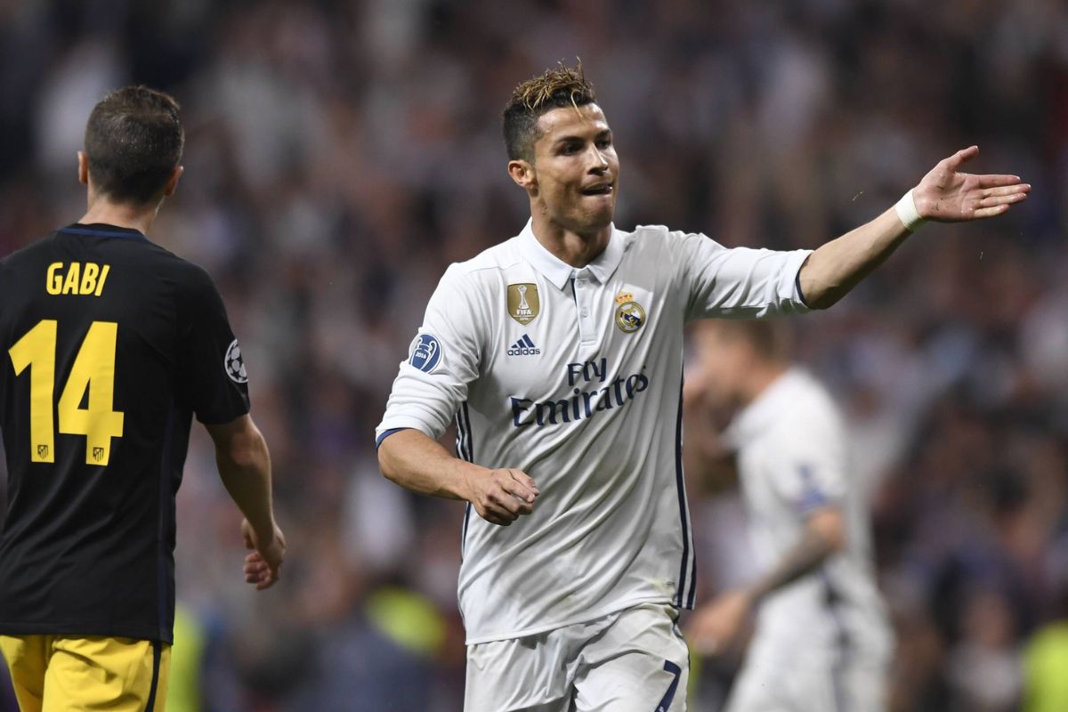 Ronaldo celebrates after scoring against Atletico Madrid on May 2, 2017