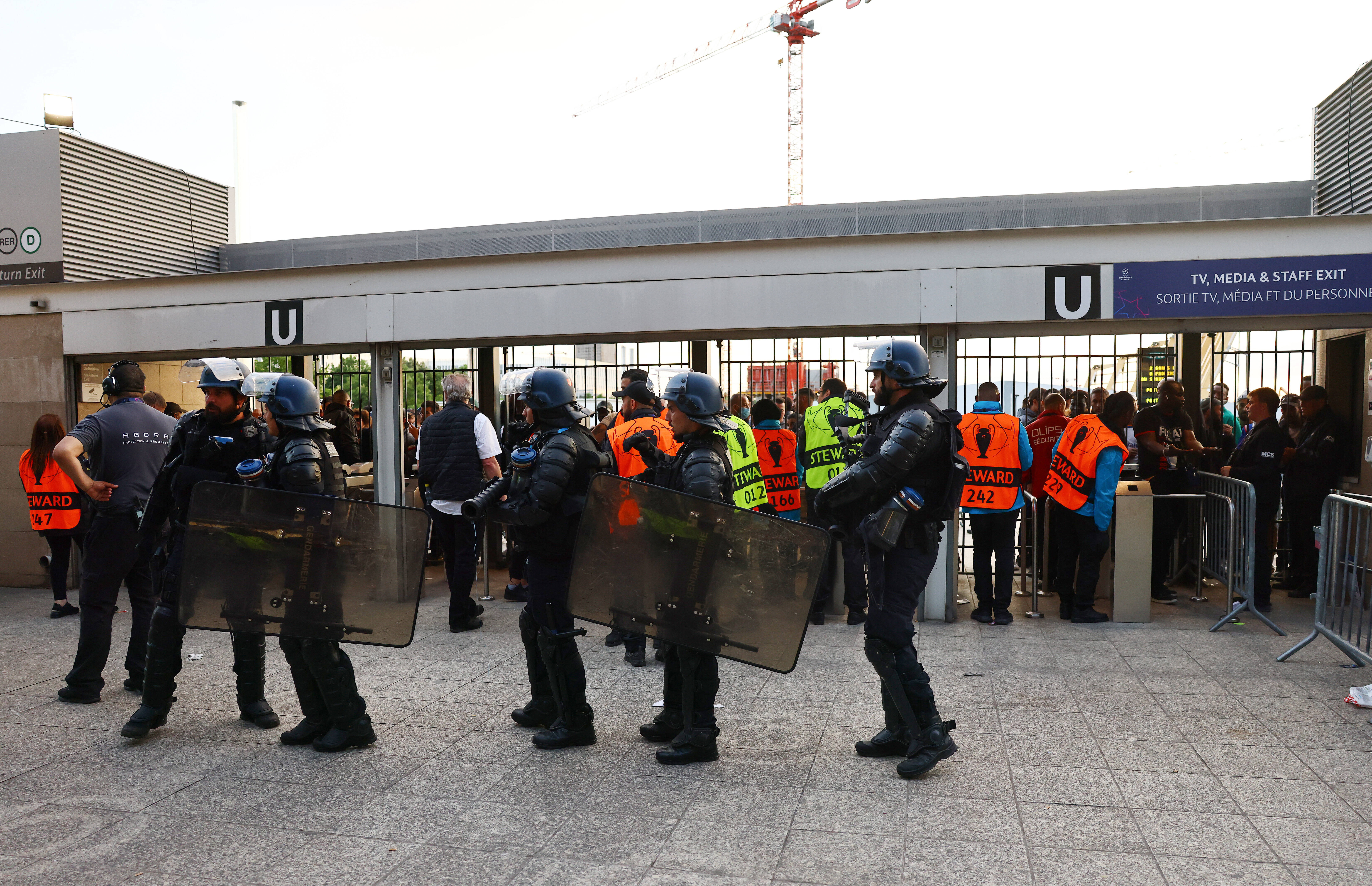 Police outside Gate U during the UEFA Champions League match at Stade de France in 2022
