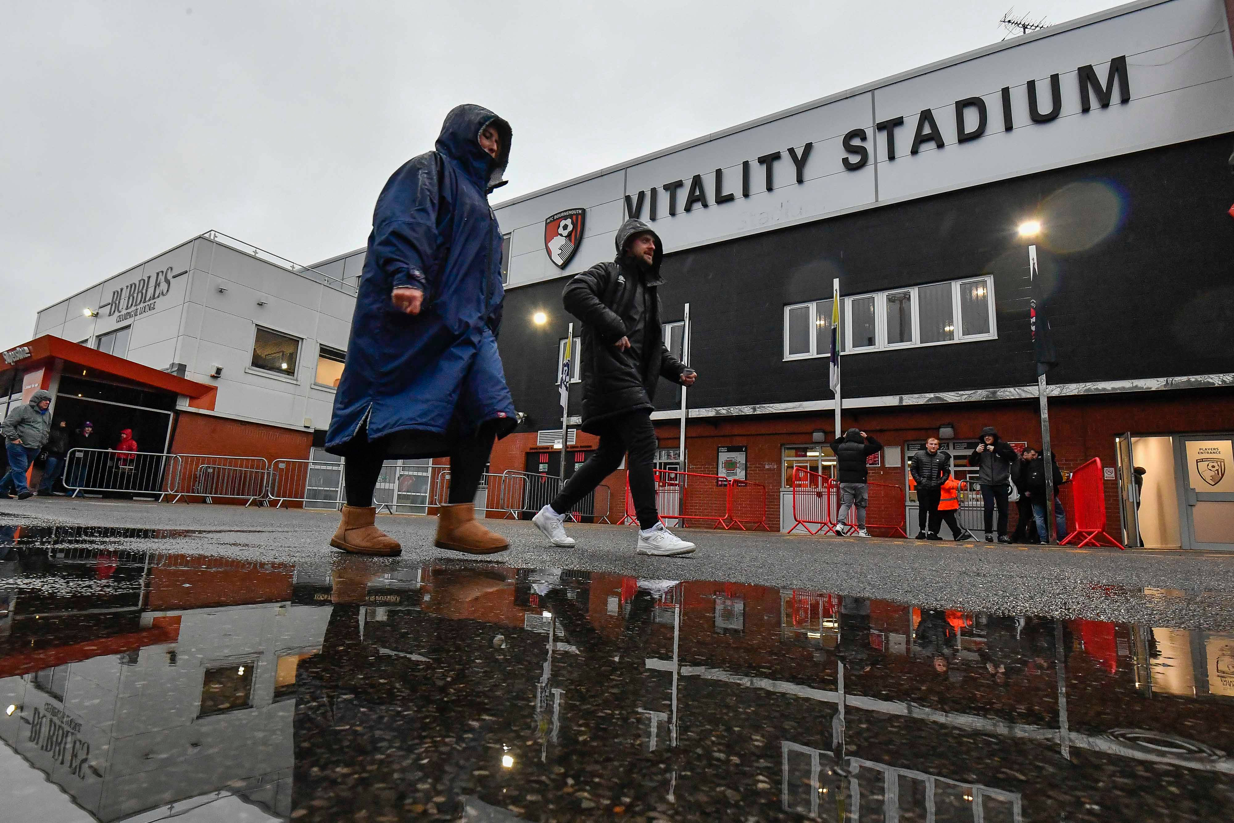 General view outside the Vitality Stadium as rain falls