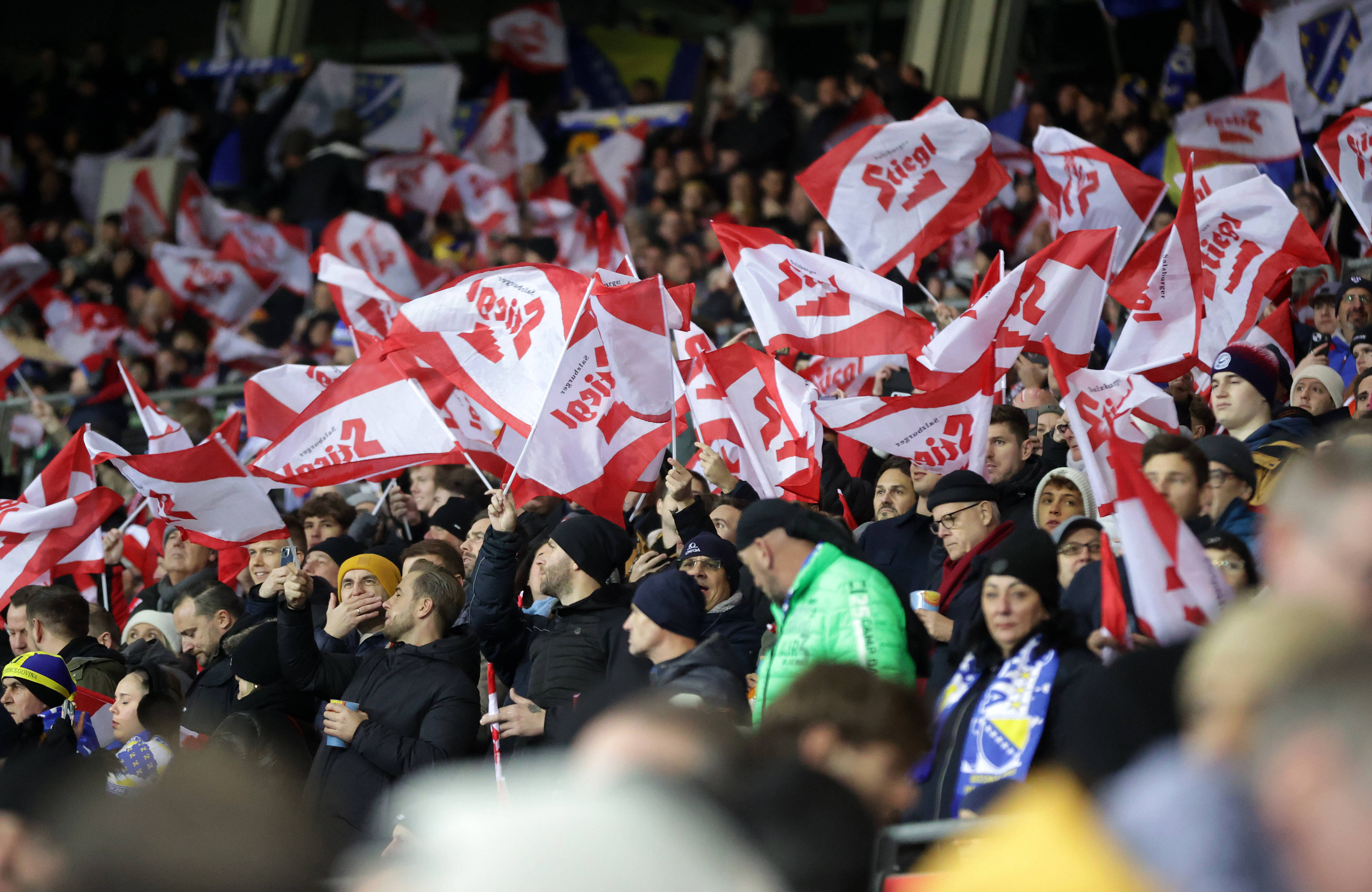 Austria fans wave flags 