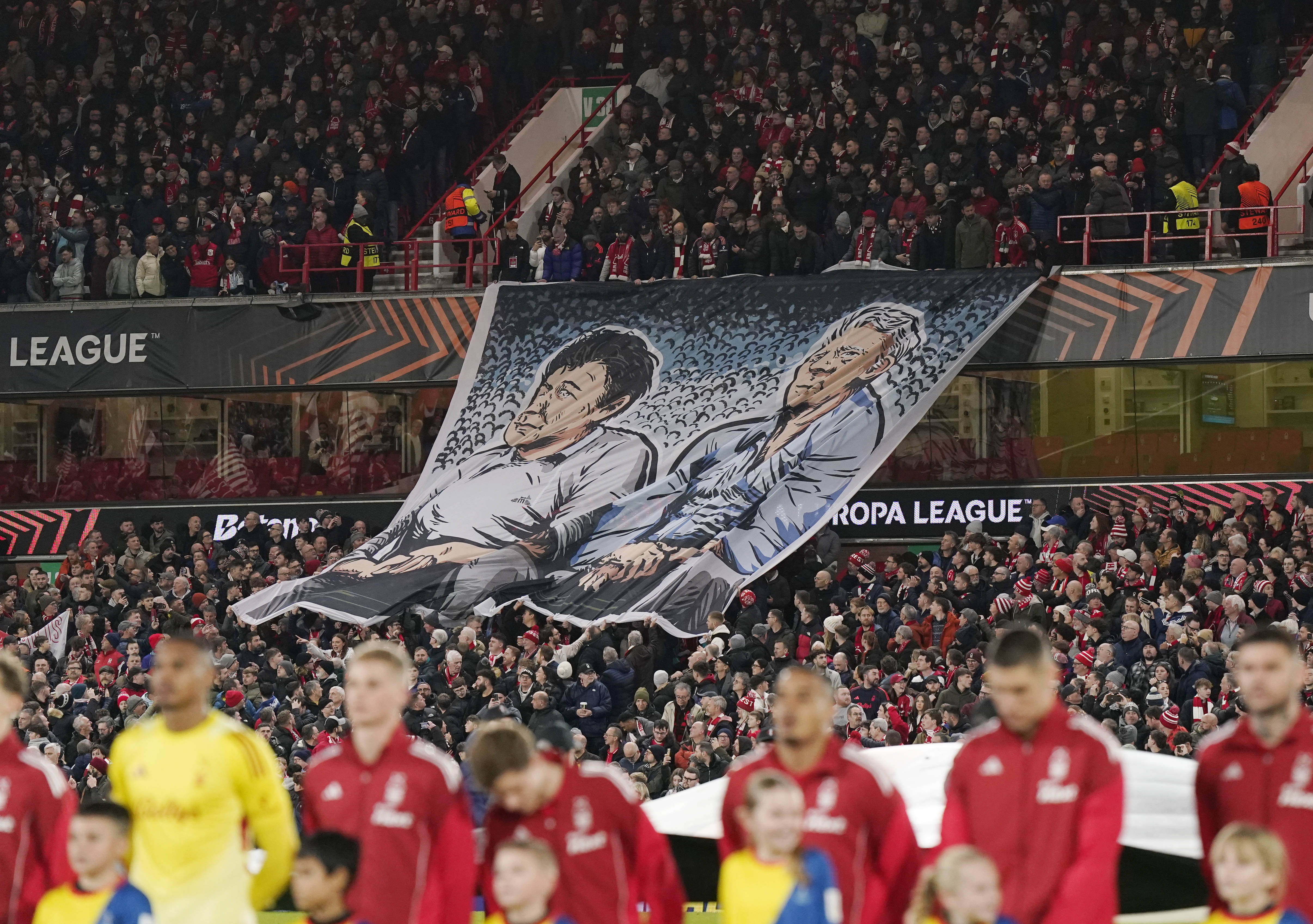 Nottingham Forest fans unveil Brian Clough-inspired tifo with ten-word message before Fulham clash 1 Former Forest managership duo of Brian Clough and Peter Taylor are displayed on a banner vs Malmo